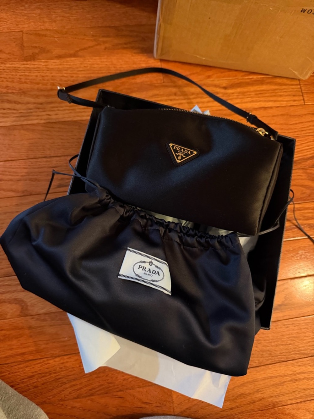 Prada Black Nylon Shoulder Pouch with Gold Logo - Picture 4 of 5